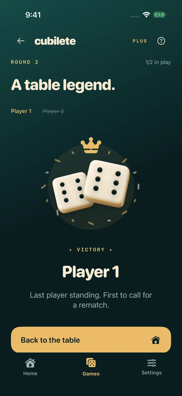 Victory screen at the end of a Cubilete match