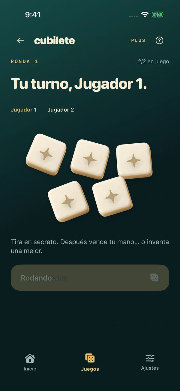 Dados y mano real de una partida de Cubilete