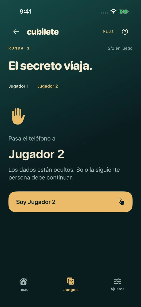 Pantalla privada para pasar el teléfono al siguiente jugador